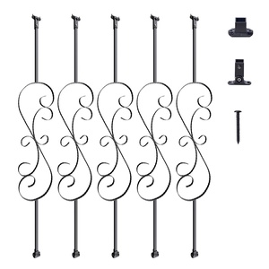 VEVOR Staircase Metal Balusters, 44” x 1/2″ Galvanized Steel Decorative Banister Spindles, 10 Pack Deck Baluster with Hollow Single Baskets, Twists, Spiral Stair Railing w/Shoes & Screws(S-Shaped)