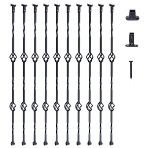 VEVOR Staircase Metal Balusters, 44” x 1/2″ Galvanized Steel Decorative Banister Spindles, 10 Pack Deck Baluster with Hollow Single Baskets, Twists, Spiral Stair Railing w/Shoes & Screws(Double Basket)
