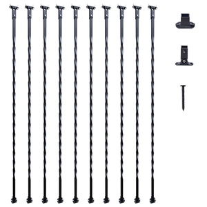 VEVOR Staircase Metal Balusters, 44” x 1/2″ Galvanized Steel Decorative Banister Spindles, 10 Pack Deck Baluster with Hollow Single Baskets, Twists, Spiral Stair Railing w/Shoes & Screws(Hollow Twists)