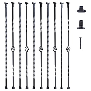 VEVOR Staircase Metal Balusters, 44” x 1/2″ Galvanized Steel Decorative Banister Spindles, 10 Pack Deck Baluster with Hollow Single Baskets, Twists, Spiral Stair Railing w/Shoes & Screws(Single Basket with Twists)