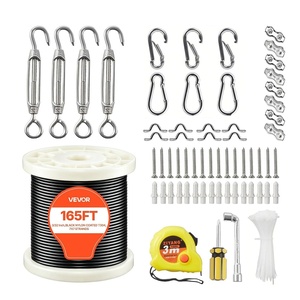 VEVOR String Light Hanging Kit, 165 ft 304 7 x 7 3/32 Inch Stainless Steel Wire Cable, 450 lbs Breaking Strength, Steel Cable for Deck Railing System, Garden Trellis, String Lights(165ft)