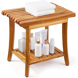 VEVOR Teak Shower Bench, 22 x 14.4 x 18.5 in, Waterproof Wood Shower Stool with Storage Shelf Handle Non-Slip Feet, 300 lbs Maximum Load Capacity Shower Chair Seat, for Bathroom Indoor and Outdoor Use(20in)