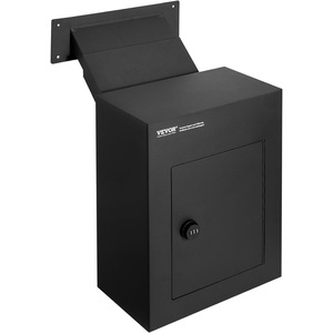 VEVOR Through The Wall Drop Box Deposit Safe 13x7x17, Rainproof Heavy Duty Steel Mailbox with Combination Lock for Wall Thickness 2.8″-7.9″ Home Office, Locking Wall Mount Mail Drop Box, Black