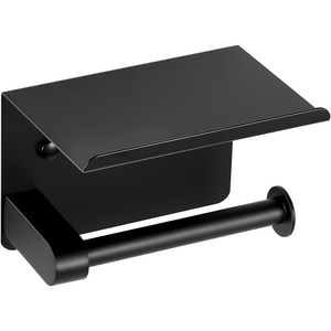 VEVOR Toilet Paper Holder with Shelf, Fits Mega Rolls Size, Stainless Steel Rustproof Material, Wall Mounted with Screws and Double-Sided Tape, Toilet Roll Tissue Holder for Bathroom, Matte Black