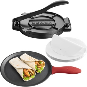 VEVOR Tortilla Press, 10 Inch Cast Iron Tortilla and Roti Maker, Heavy Duty Tortilladora Press, Pataconera Makers with Handle and 100 Pcs Parchment Paper, Dough Taco Press for Flour Tortilla, Tawa(8 inch+comal pan)