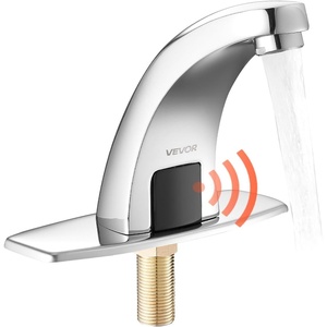VEVOR Touchless Bathroom Sink Faucet, Automatic Motion Sensor Restroom Toilet Faucet with Hole Cover Plate, Battery Operated,Adjustable Temp for 9/16 in Pipe Commercial Lavatory,Brushed Nickel Silver(Chrome)