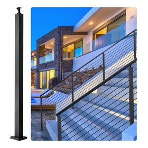 VEVOR Undrilled Cable Railing Post, No Holes, 42x2x2 Inches SUS34 Stainless Steel Deck Railing Post with Horizontal and Curved Bracket, 1 Pack, Black
