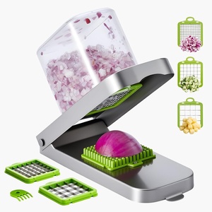 VEVOR Vegetable Chopper, Food Veggie Cutter with 3 Stainless Steel Blades, Onion Slicer with Container, Salad Potato Dicer Kitchen Gadgets & Essentials Home Appliances Tools for Easy DIY, Silver(Reinforcement+3 Blade)