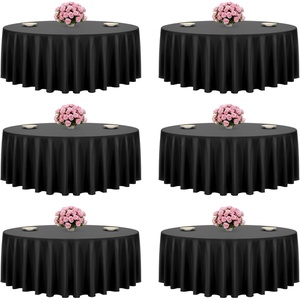 VEVOR White Round Tablecloths 6 Pack, 120 Inches in Diameter, Stain- & Wrinkle- Resistant, Machine Washable Table Clothes, Polyester Fabric Table Covers for Wedding, Party, Banquet, Formal Events(Black)