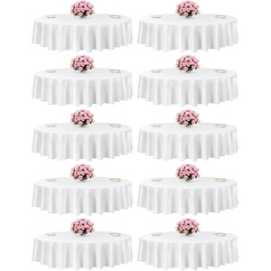 VEVOR White Round Tablecloths 6 Pack, 120 Inches in Diameter, Stain- & Wrinkle- Resistant, Machine Washable Table Clothes, Polyester Fabric Table Covers for Wedding, Party, Banquet, Formal Events(White)