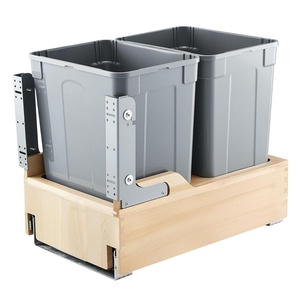 VEVOR Wood Pullout Trash Can for Kitchen Cabinets, 35 QT Garbage Waste Recycling Bin, Under Mount Waste Container, Door Kit, for Sink, Under Counter(70QT(35QTX2))