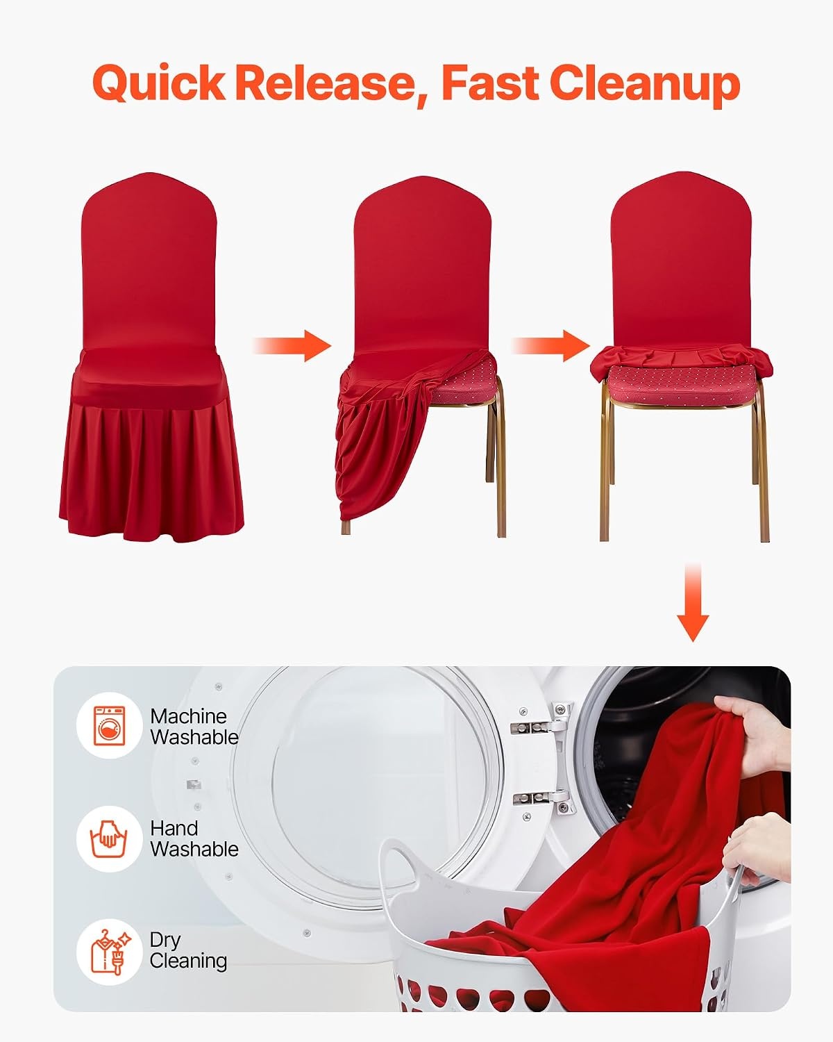 image:imageVEVOR 100 Pcs White Chair Covers Polyester Spandex Chair Cover Stretch Slipcovers for Wedding Party Dining Banquet Chair Decoration CoversRedd