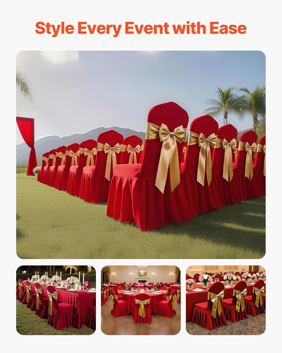 image:imageVEVOR 100 Pcs White Chair Covers Polyester Spandex Chair Cover Stretch Slipcovers for Wedding Party Dining Banquet Chair Decoration CoversRedd