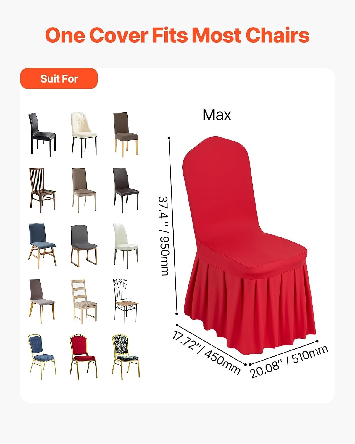 image:imageVEVOR 100 Pcs White Chair Covers Polyester Spandex Chair Cover Stretch Slipcovers for Wedding Party Dining Banquet Chair Decoration CoversRedd