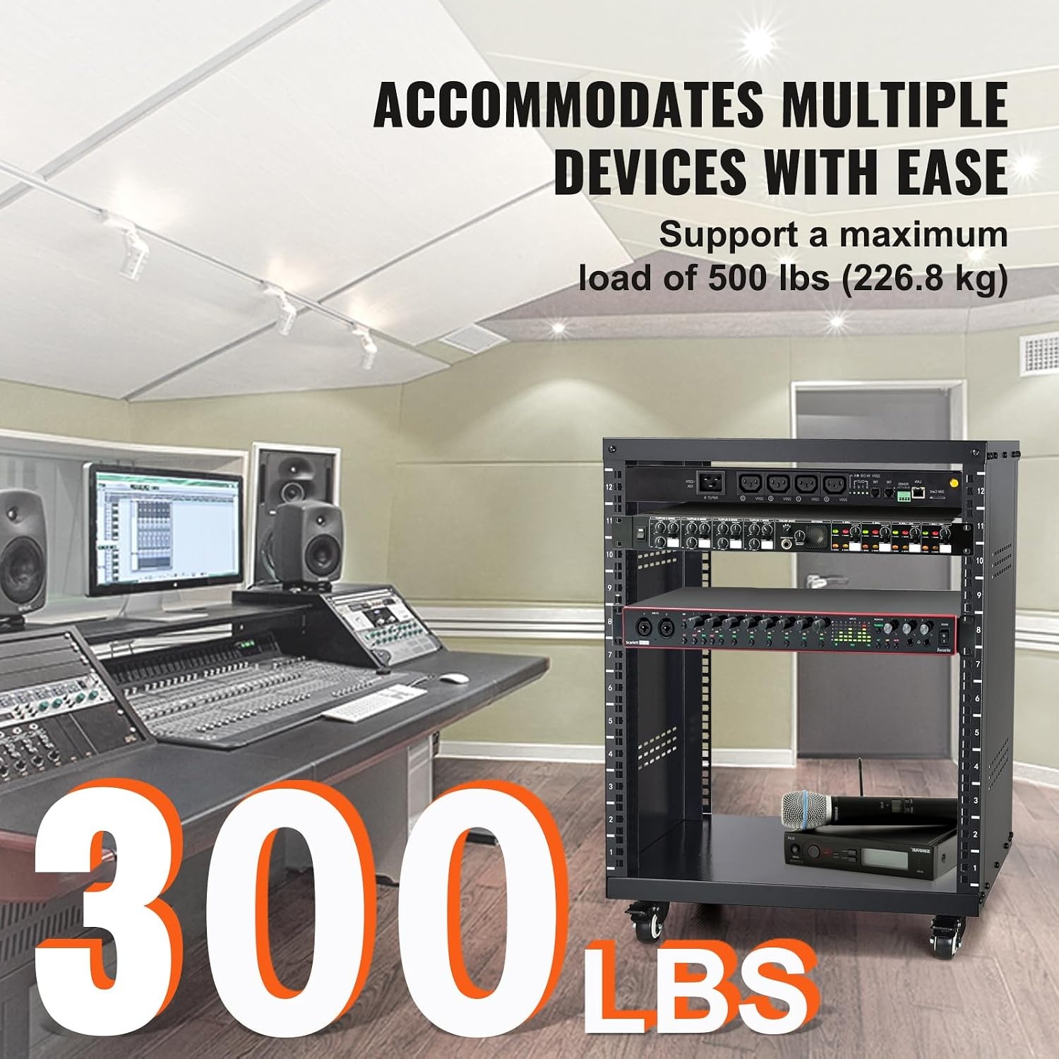 image:imageVEVOR 12U AV Rack Stand with Caster Wheels Component Rack Cabinet Recording Studio Racks Removable Side Panels Universal Network Server Case Special Vents for 19 Audio Video Rack Mounting12U