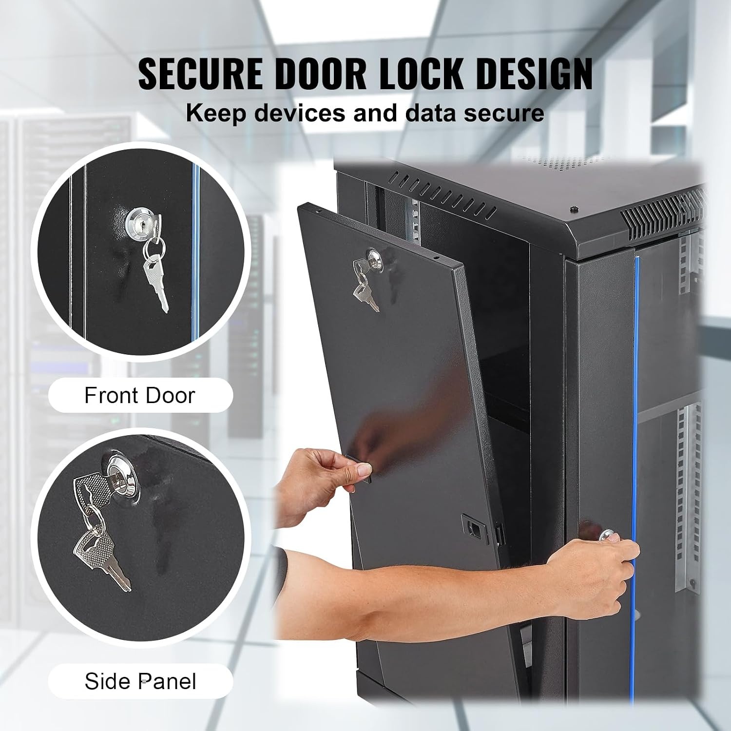 image:imageVEVOR 15U Wall Mount Network Server Cabinet 148 Deep Server Rack Cabinet Enclosure 500 lbs Max GroundMounted Load Capacity with Locking Glass Door Side Panels for IT Equipment AV Devices15UGlass Door