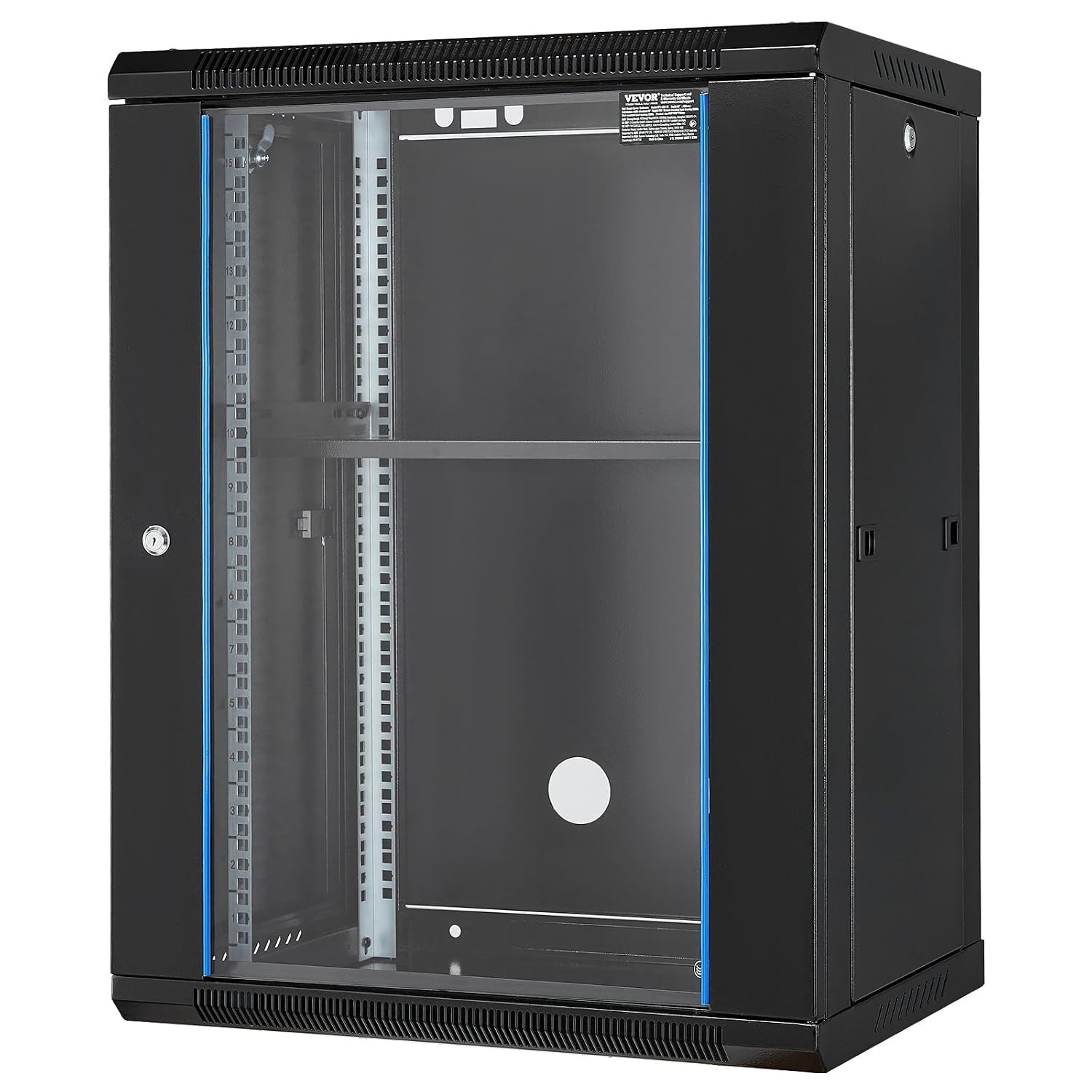 image:imageVEVOR 15U Wall Mount Network Server Cabinet 148 Deep Server Rack Cabinet Enclosure 500 lbs Max GroundMounted Load Capacity with Locking Glass Door Side Panels for IT Equipment AV Devices15UGlass Door