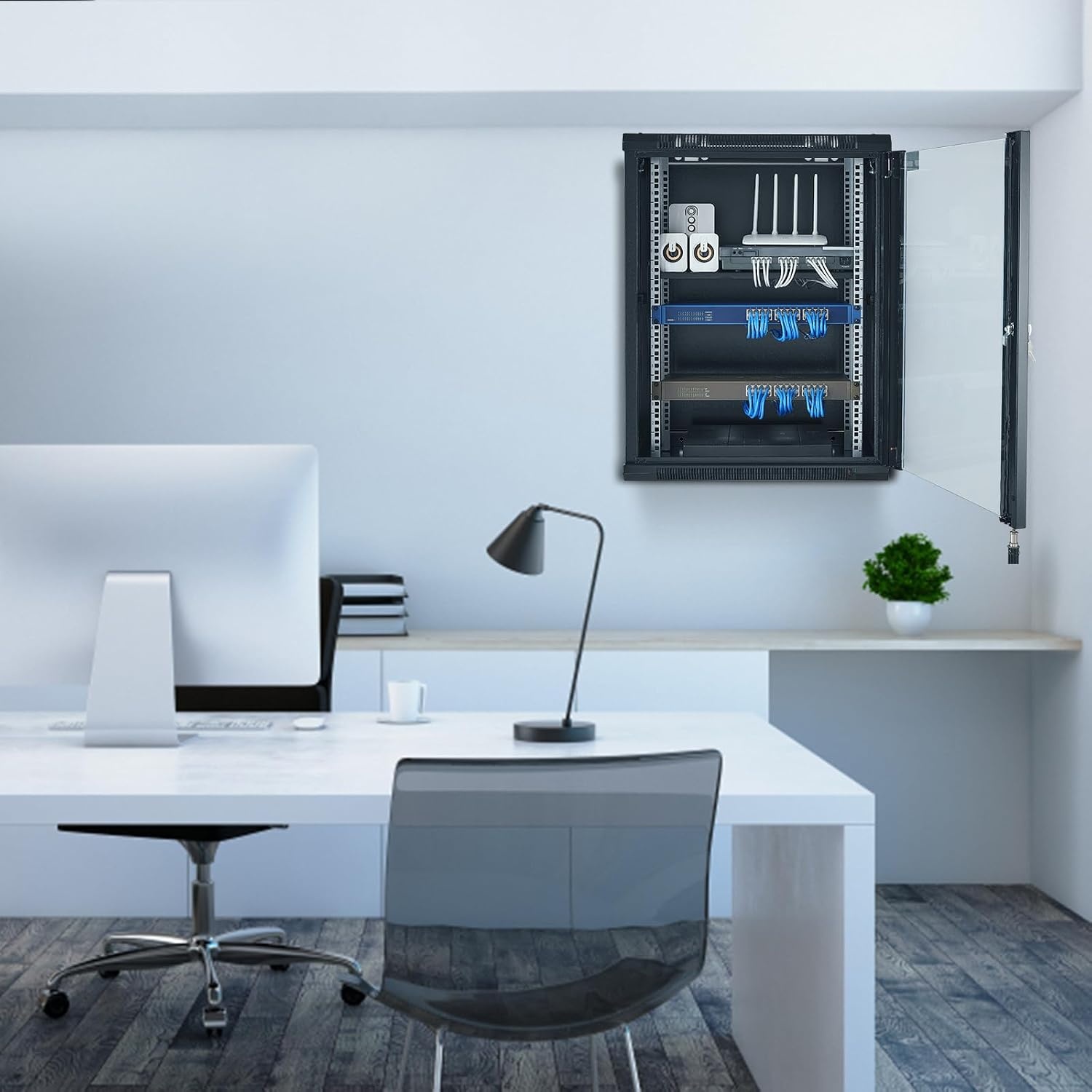 image:imageVEVOR 15U Wall Mount Network Server Cabinet 148 Deep Server Rack Cabinet Enclosure 500 lbs Max GroundMounted Load Capacity with Locking Glass Door Side Panels for IT Equipment AV Devices15UGlass Door
