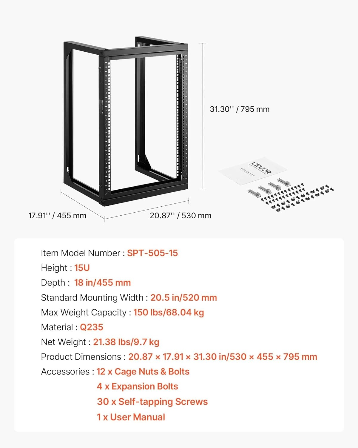 image:imageVEVOR 16U Open Frame Server Rack amp Network Rack Wall Mounted or Floor Standing Heavy Duty 4 Post with 2PCS Vented 1U Shelves amp Mounting Hardware Holds All 19 Networking IT Equipment AV Gear15U Wall Rack