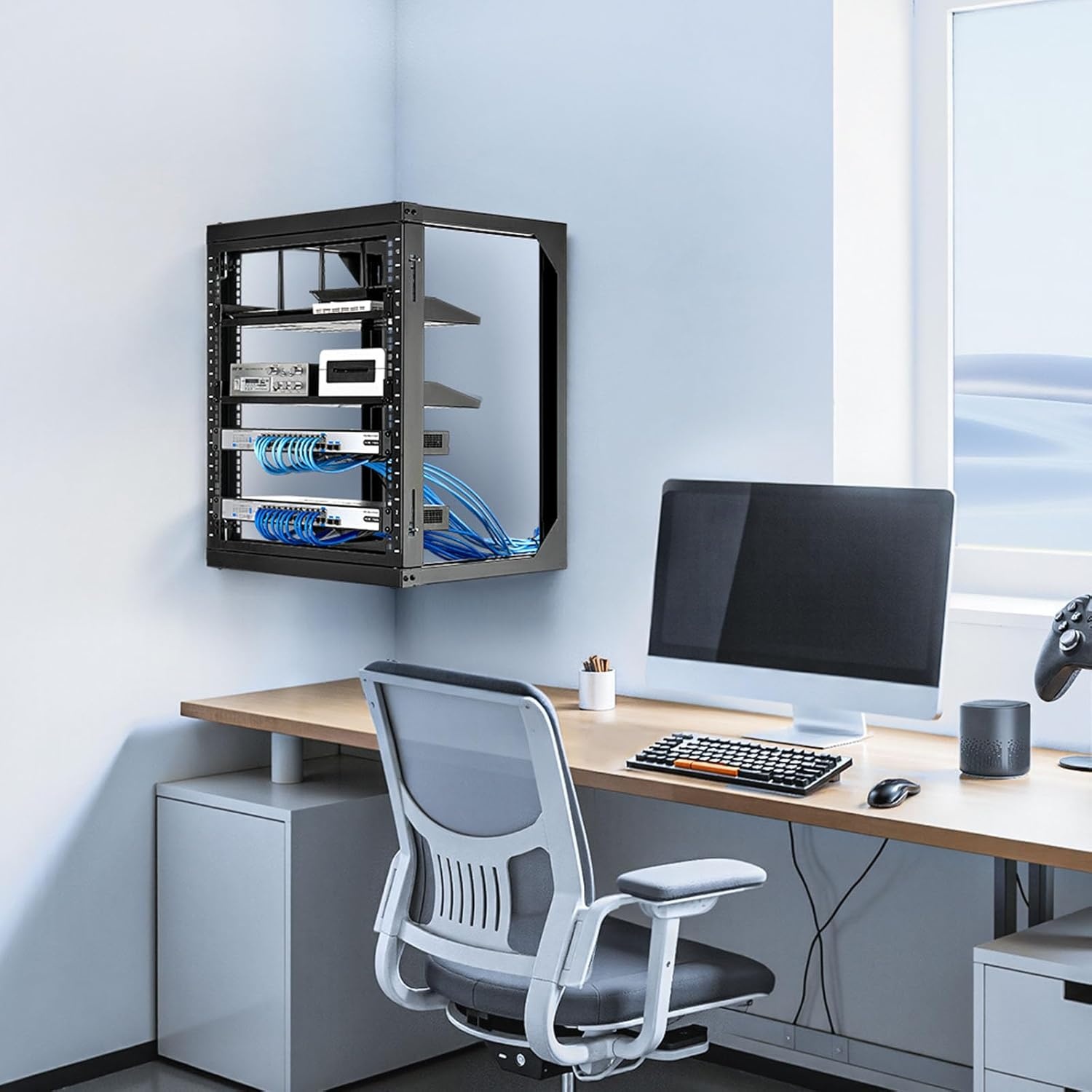 image:imageVEVOR 16U Open Frame Server Rack amp Network Rack Wall Mounted or Floor Standing Heavy Duty 4 Post with 2PCS Vented 1U Shelves amp Mounting Hardware Holds All 19 Networking IT Equipment AV Gear12U Wall Rack