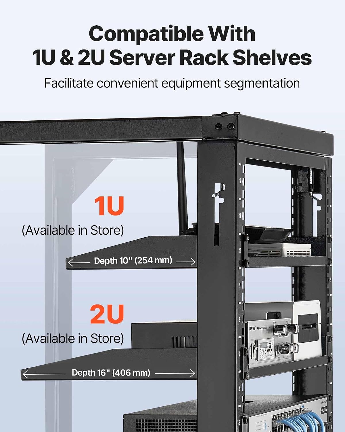 image:imageVEVOR 16U Open Frame Server Rack amp Network Rack Wall Mounted or Floor Standing Heavy Duty 4 Post with 2PCS Vented 1U Shelves amp Mounting Hardware Holds All 19 Networking IT Equipment AV Gear12U Wall Rack