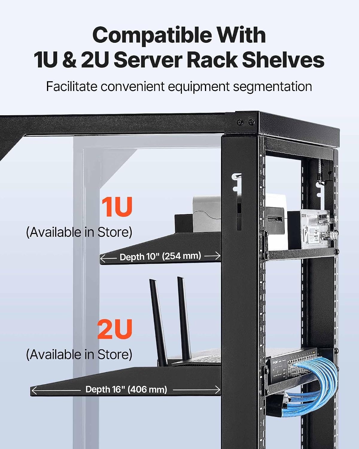 image:imageVEVOR 16U Open Frame Server Rack amp Network Rack Wall Mounted or Floor Standing Heavy Duty 4 Post with 2PCS Vented 1U Shelves amp Mounting Hardware Holds All 19 Networking IT Equipment AV Gear15U Wall Rack