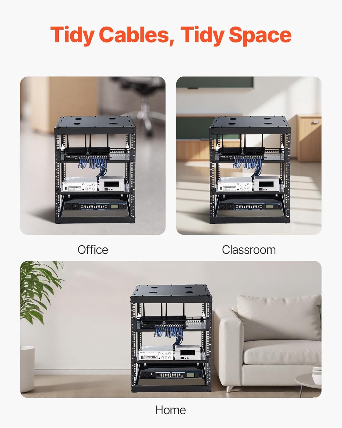 image:imageVEVOR 16U Open Frame Server Rack amp Network Rack Wall Mounted or Floor Standing Heavy Duty 4 Post with 2PCS Vented 1U Shelves amp Mounting Hardware Holds All 19 Networking IT Equipment AV Gear12U Server Rack