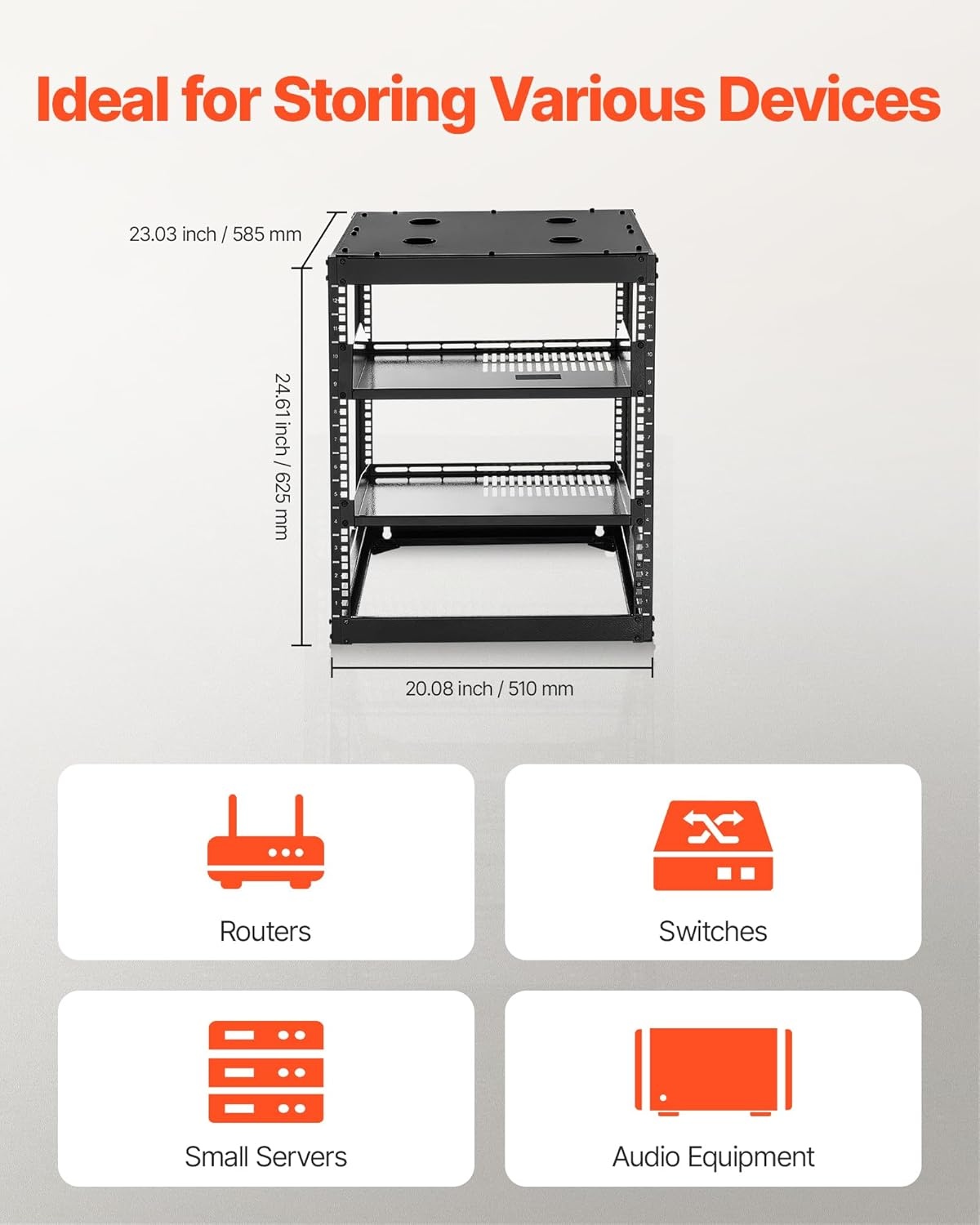 image:imageVEVOR 16U Open Frame Server Rack amp Network Rack Wall Mounted or Floor Standing Heavy Duty 4 Post with 2PCS Vented 1U Shelves amp Mounting Hardware Holds All 19 Networking IT Equipment AV Gear12U Server Rack