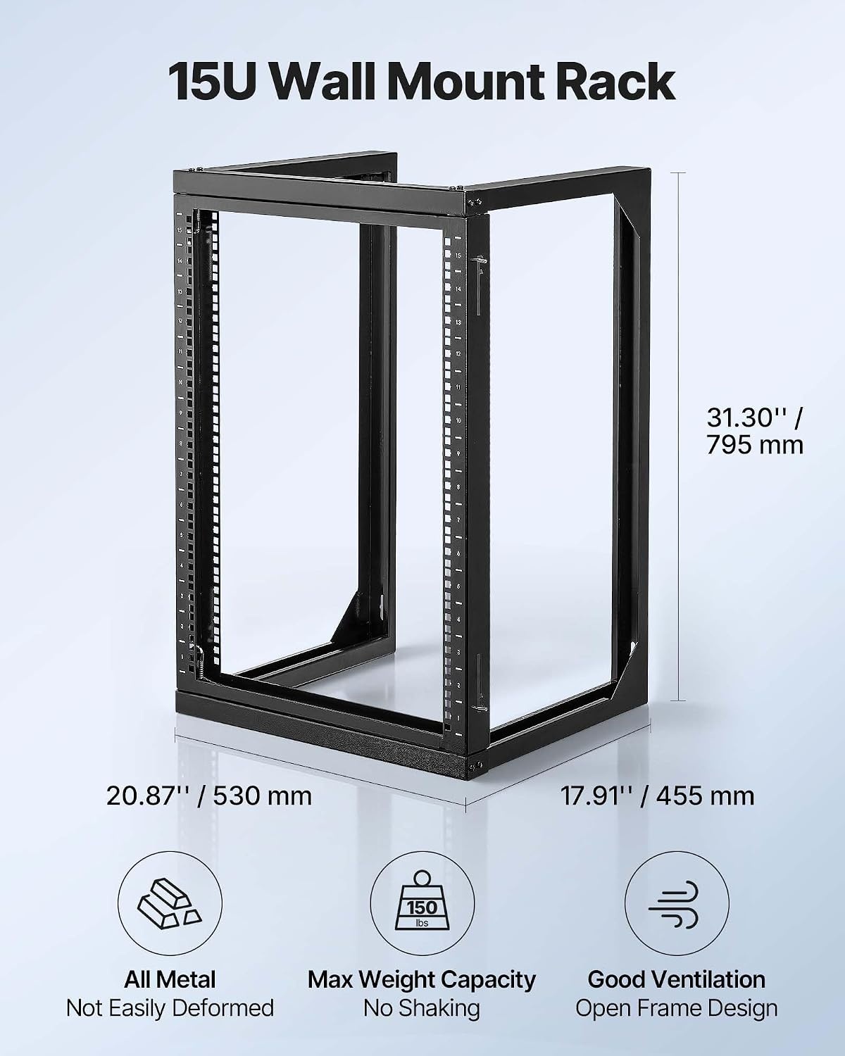 image:imageVEVOR 16U Open Frame Server Rack amp Network Rack Wall Mounted or Floor Standing Heavy Duty 4 Post with 2PCS Vented 1U Shelves amp Mounting Hardware Holds All 19 Networking IT Equipment AV Gear15U Wall Rack