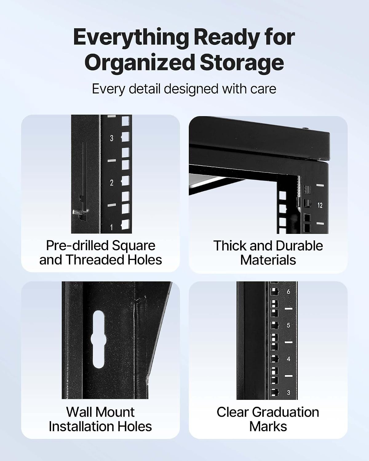 image:imageVEVOR 16U Open Frame Server Rack amp Network Rack Wall Mounted or Floor Standing Heavy Duty 4 Post with 2PCS Vented 1U Shelves amp Mounting Hardware Holds All 19 Networking IT Equipment AV Gear12U Wall Rack
