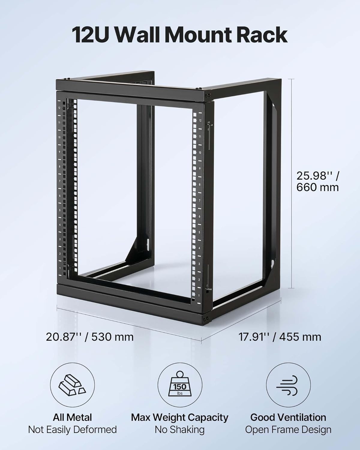 image:imageVEVOR 16U Open Frame Server Rack amp Network Rack Wall Mounted or Floor Standing Heavy Duty 4 Post with 2PCS Vented 1U Shelves amp Mounting Hardware Holds All 19 Networking IT Equipment AV Gear12U Wall Rack