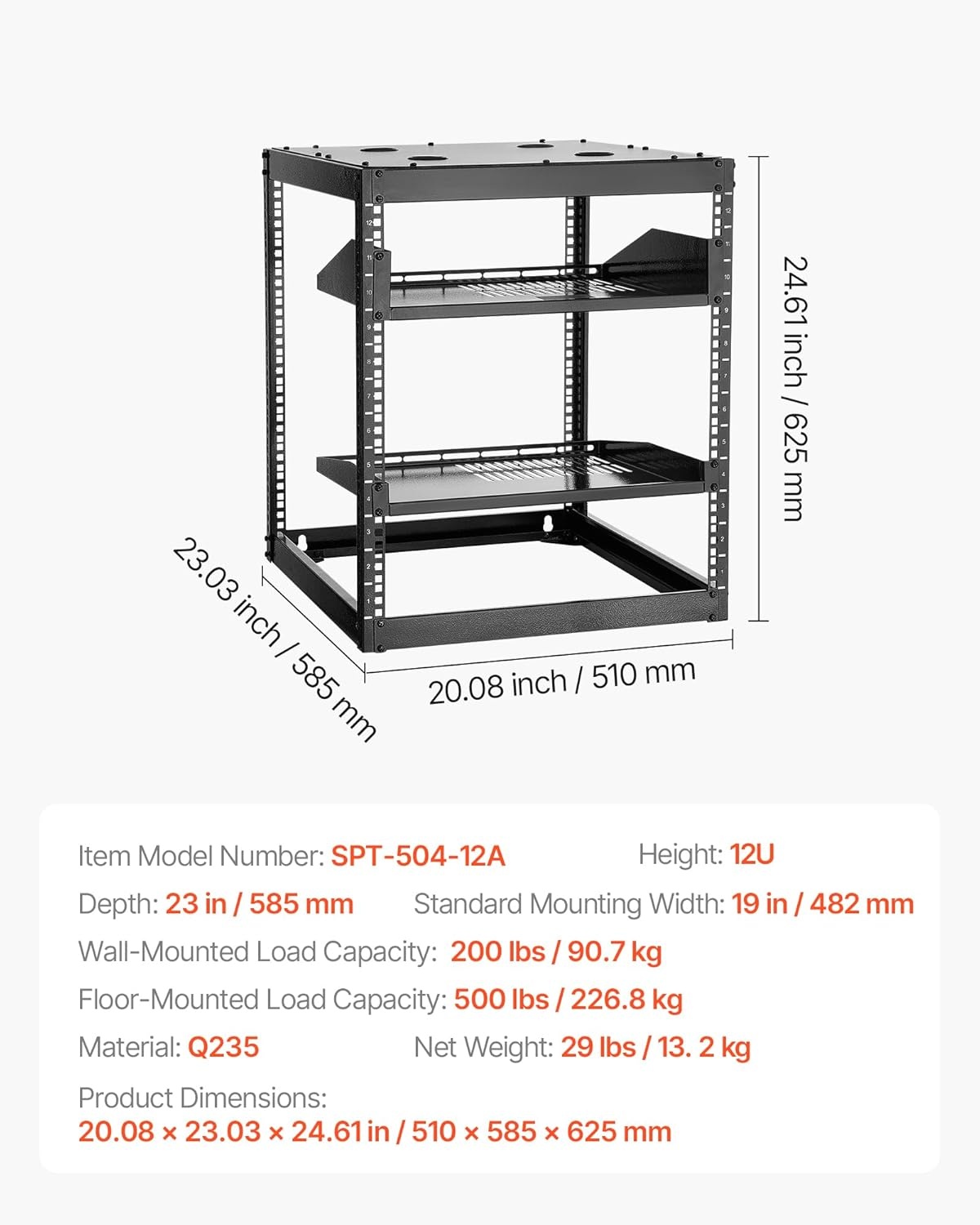 image:imageVEVOR 16U Open Frame Server Rack amp Network Rack Wall Mounted or Floor Standing Heavy Duty 4 Post with 2PCS Vented 1U Shelves amp Mounting Hardware Holds All 19 Networking IT Equipment AV Gear12U Server Rack