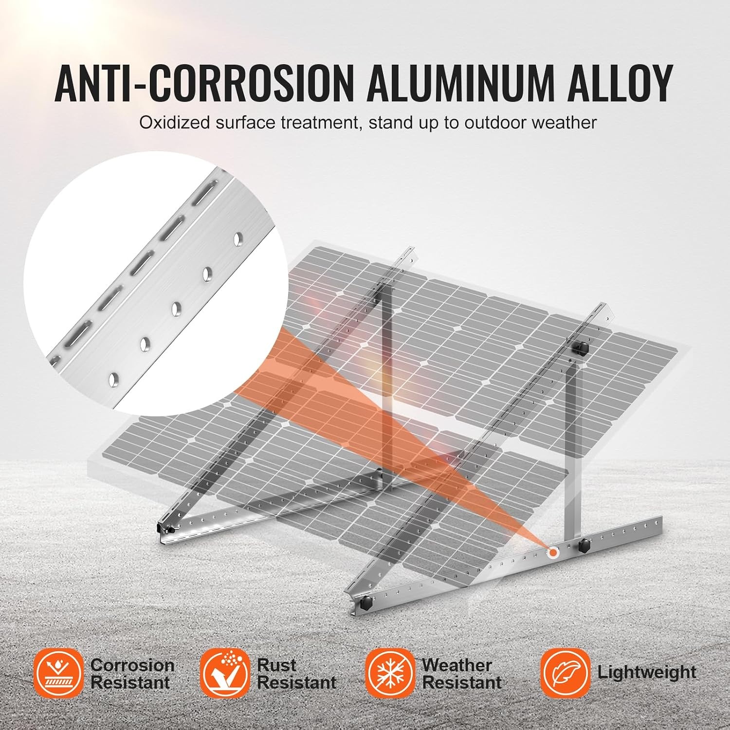 image:imageVEVOR 2 Sets Solar Panel Mounting Brackets 45Inch 0 to 90 Adjustable Tilt Mounts Support 100400W Solar Panels Lightweight Aluminum Brackets with Folding Tilt Legs for RV Boat OffGridSilverGray
