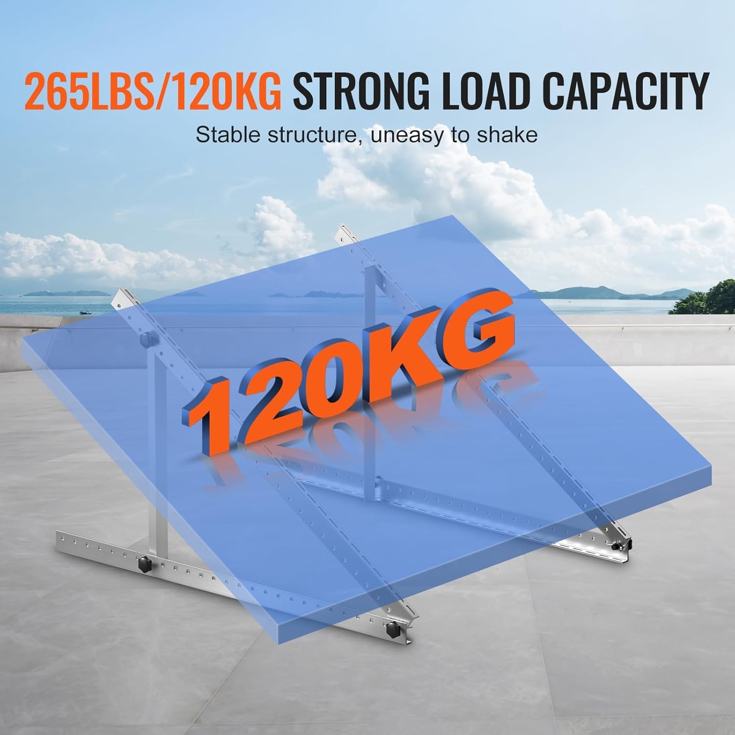 image:imageVEVOR 2 Sets Solar Panel Mounting Brackets 45Inch 0 to 90 Adjustable Tilt Mounts Support 100400W Solar Panels Lightweight Aluminum Brackets with Folding Tilt Legs for RV Boat OffGridSilverGray