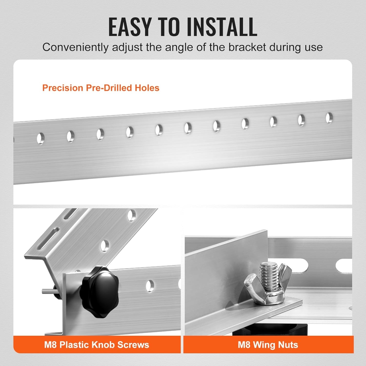 image:imageVEVOR 2 Sets Solar Panel Mounting Brackets 45Inch 0 to 90 Adjustable Tilt Mounts Support 100400W Solar Panels Lightweight Aluminum Brackets with Folding Tilt Legs for RV Boat OffGridSilverGray