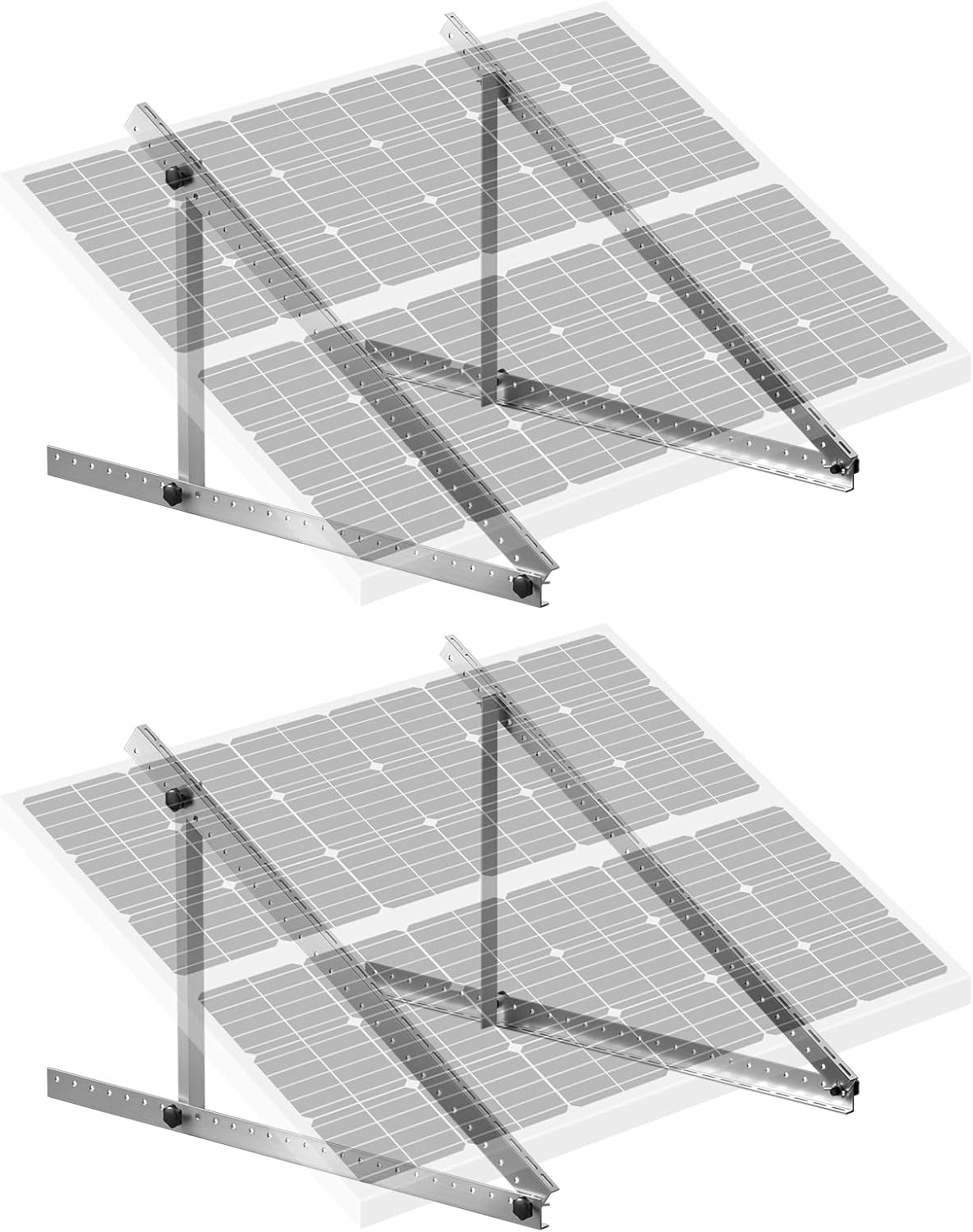 image:imageVEVOR 2 Sets Solar Panel Mounting Brackets 45Inch 0 to 90 Adjustable Tilt Mounts Support 100400W Solar Panels Lightweight Aluminum Brackets with Folding Tilt Legs for RV Boat OffGridSilverGray