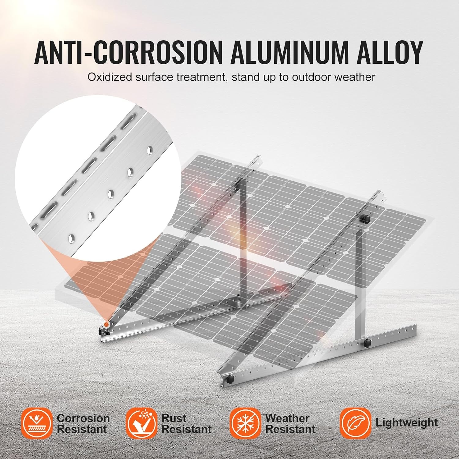image:imageVEVOR 2 Sets Solar Panel Mounting Brackets 45Inch 0 to 90 Adjustable Tilt Mounts Support 100400W Solar Panels Lightweight Aluminum Brackets with Folding Tilt Legs for RV Boat OffGridSilverGray