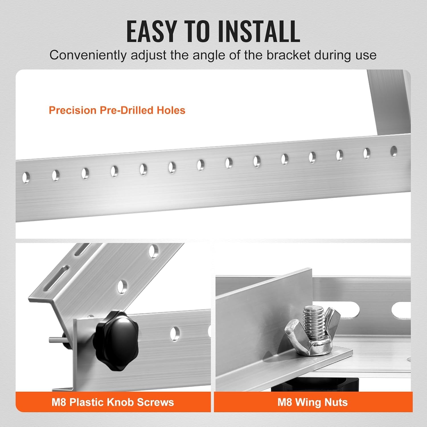 image:imageVEVOR 2 Sets Solar Panel Mounting Brackets 45Inch 0 to 90 Adjustable Tilt Mounts Support 100400W Solar Panels Lightweight Aluminum Brackets with Folding Tilt Legs for RV Boat OffGridSilverGray