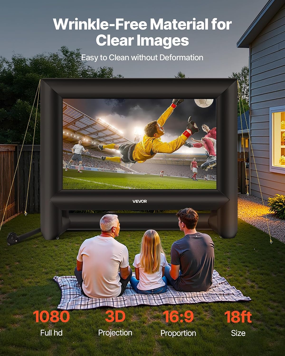 image:imageVEVOR 20FT Inflatable Movie Screen Inflatable Projector Screen with Portable Storage Bag 169 Easy Set Up Movie Projection for Outdoor Backyard Home Theater Theme PartyQCZJ18FTD