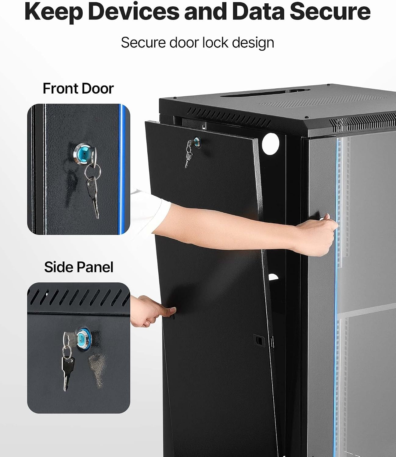 image:imageVEVOR 22U Server Rack Cabinet Network Cabinet Wall Mount 236 in Depth Network Rack Enclosure with Locking Tempered Glass Door 4 Casters Side Panels for 19 IT Equipment AV Devices22U