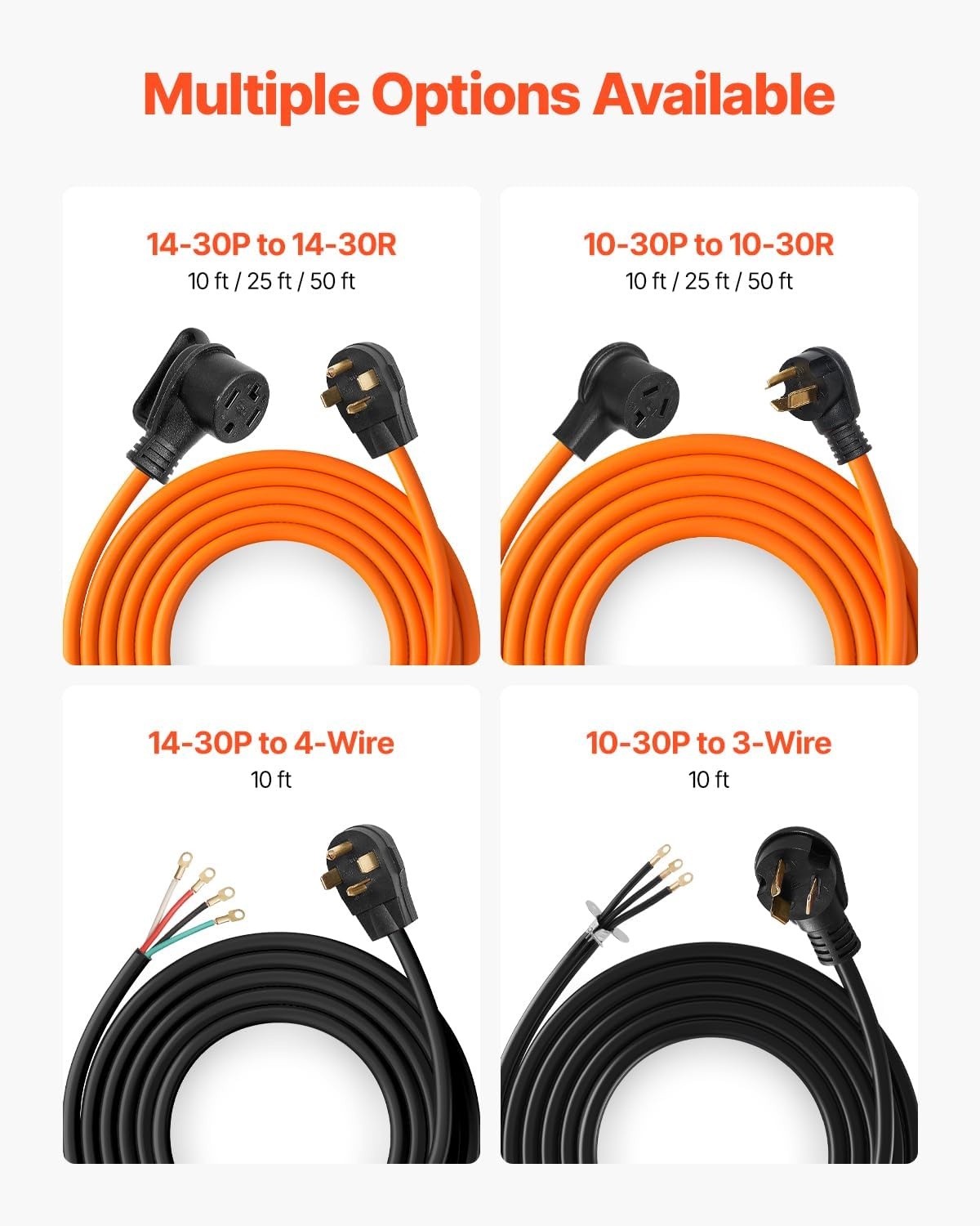 image:imageVEVOR 25 ft Dryer Extension Cord 4Prong NEMA 1430P to 1430R Dryer Cord 125V250V STW 10AWG4C 30A Pure Copper Wire Cable with Black NonWoven Bag and PVC Cable Tie for Outdoor amp Indoor UseBlack