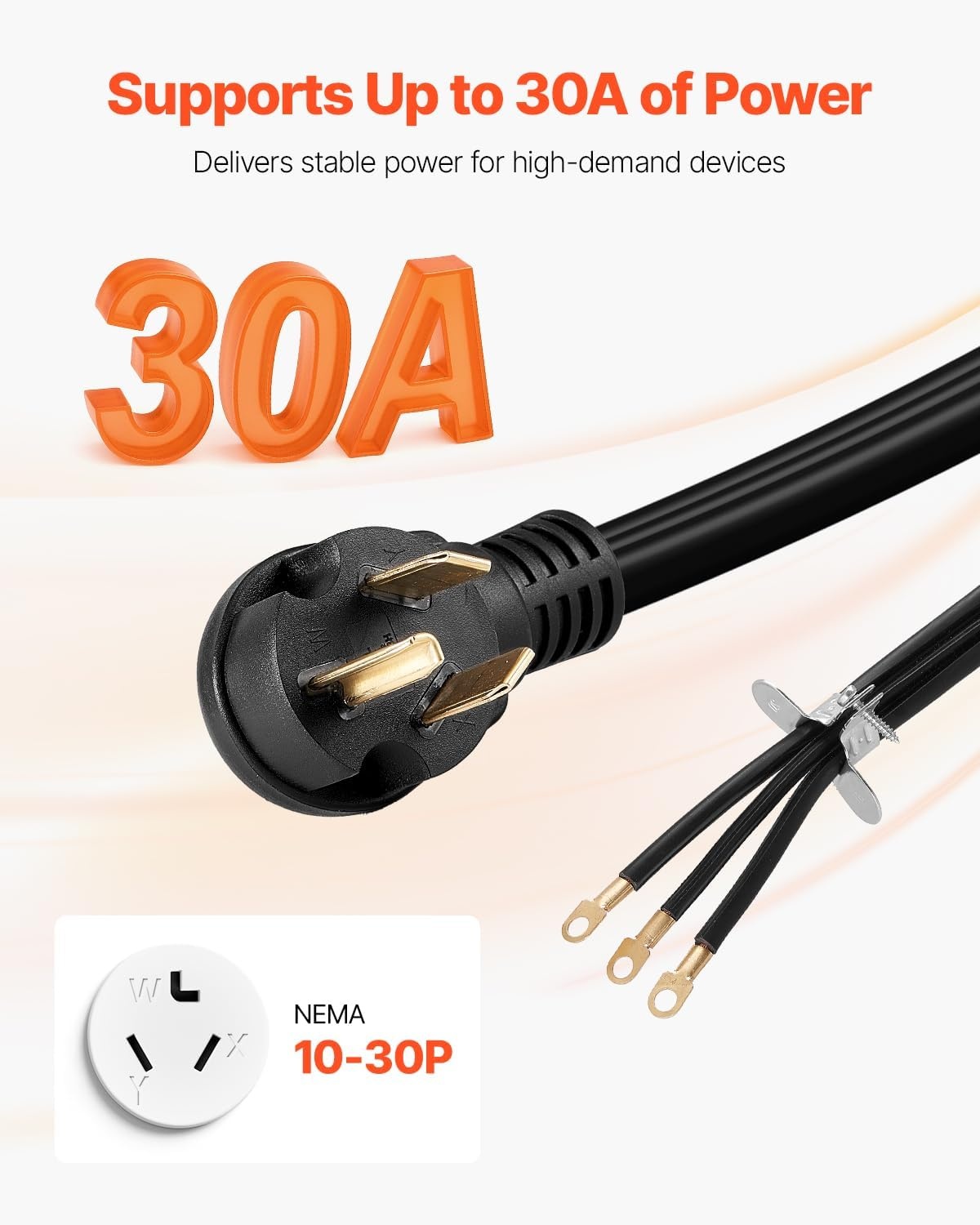 image:imageVEVOR 25 ft Dryer Extension Cord 4Prong NEMA 1430P to 1430R Dryer Cord 125V250V STW 10AWG4C 30A Pure Copper Wire Cable with Black NonWoven Bag and PVC Cable Tie for Outdoor amp Indoor UseBlack