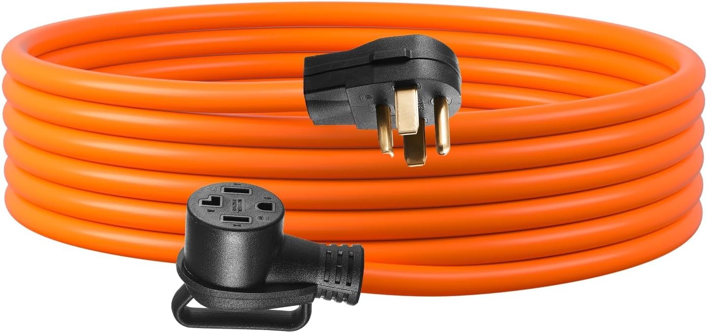 image:imageVEVOR 25 ft Dryer Extension Cord 4Prong NEMA 1430P to 1430R Dryer Cord 125V250V STW 10AWG4C 30A Pure Copper Wire Cable with Black NonWoven Bag and PVC Cable Tie for Outdoor amp Indoor UseOrange