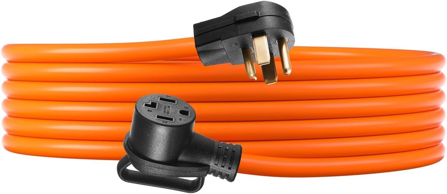 image:imageVEVOR 25 ft Dryer Extension Cord 4Prong NEMA 1430P to 1430R Dryer Cord 125V250V STW 10AWG4C 30A Pure Copper Wire Cable with Black NonWoven Bag and PVC Cable Tie for Outdoor amp Indoor UseOrange