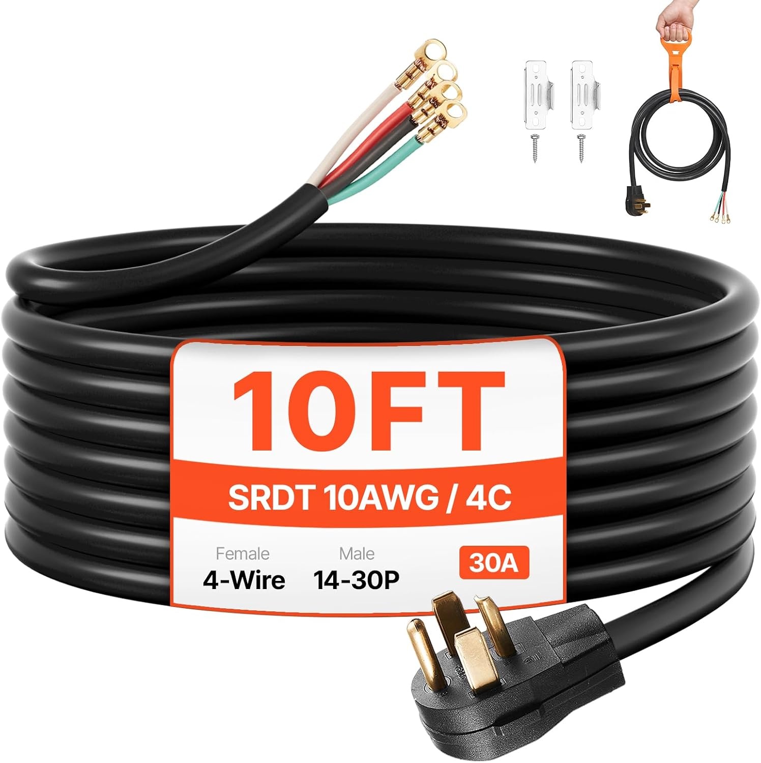image:imageVEVOR 25 ft Dryer Extension Cord 4Prong NEMA 1430P to 1430R Dryer Cord 125V250V STW 10AWG4C 30A Pure Copper Wire Cable with Black NonWoven Bag and PVC Cable Tie for Outdoor amp Indoor UseBlack