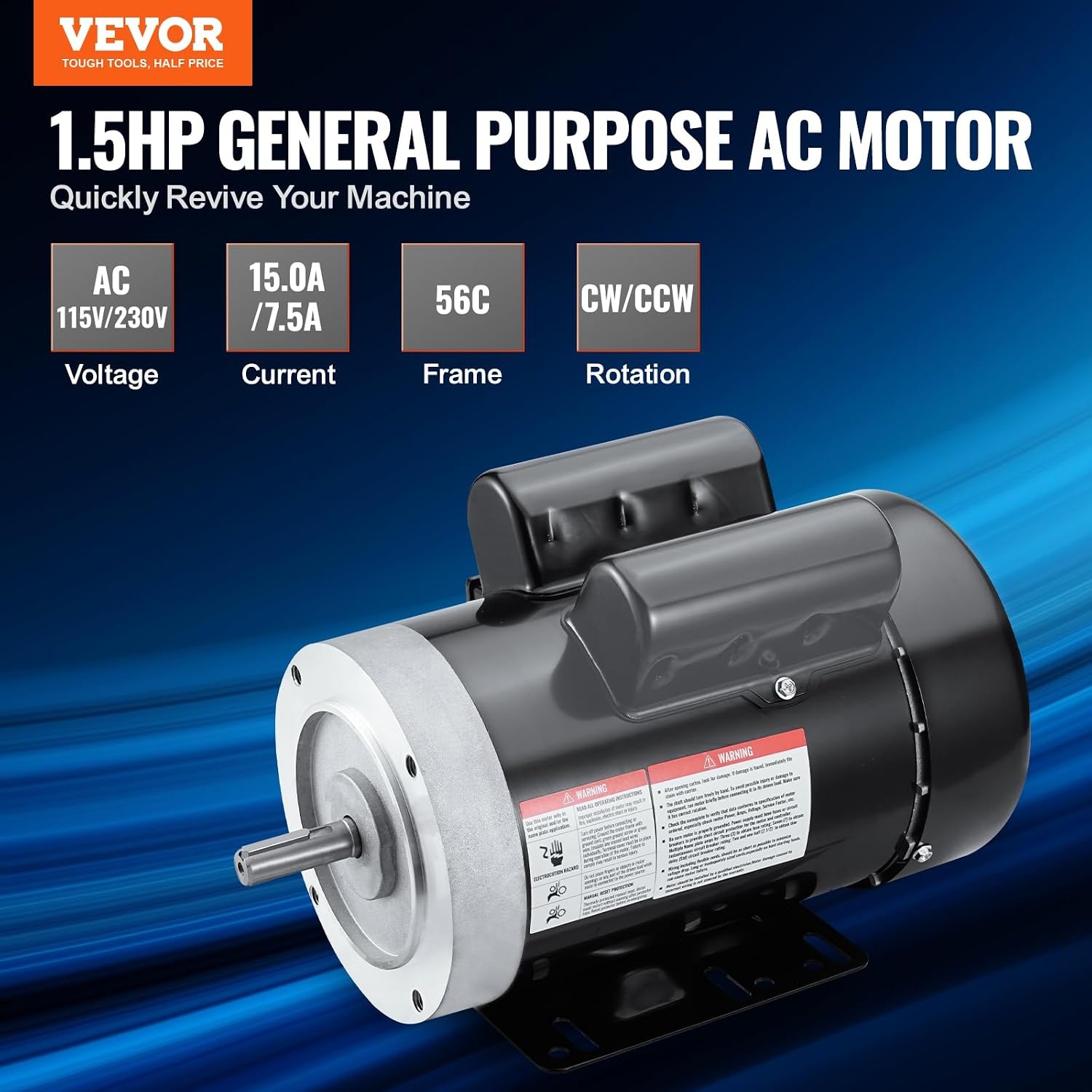 image:imageVEVOR 2HP Electric Motor 3450 RPM AC 230V460V 56C Frame Air Compressor Motor 3Phase 58 Keyed Shaft CWCCW Rotation for Agricultural Machinery and General Equipment1