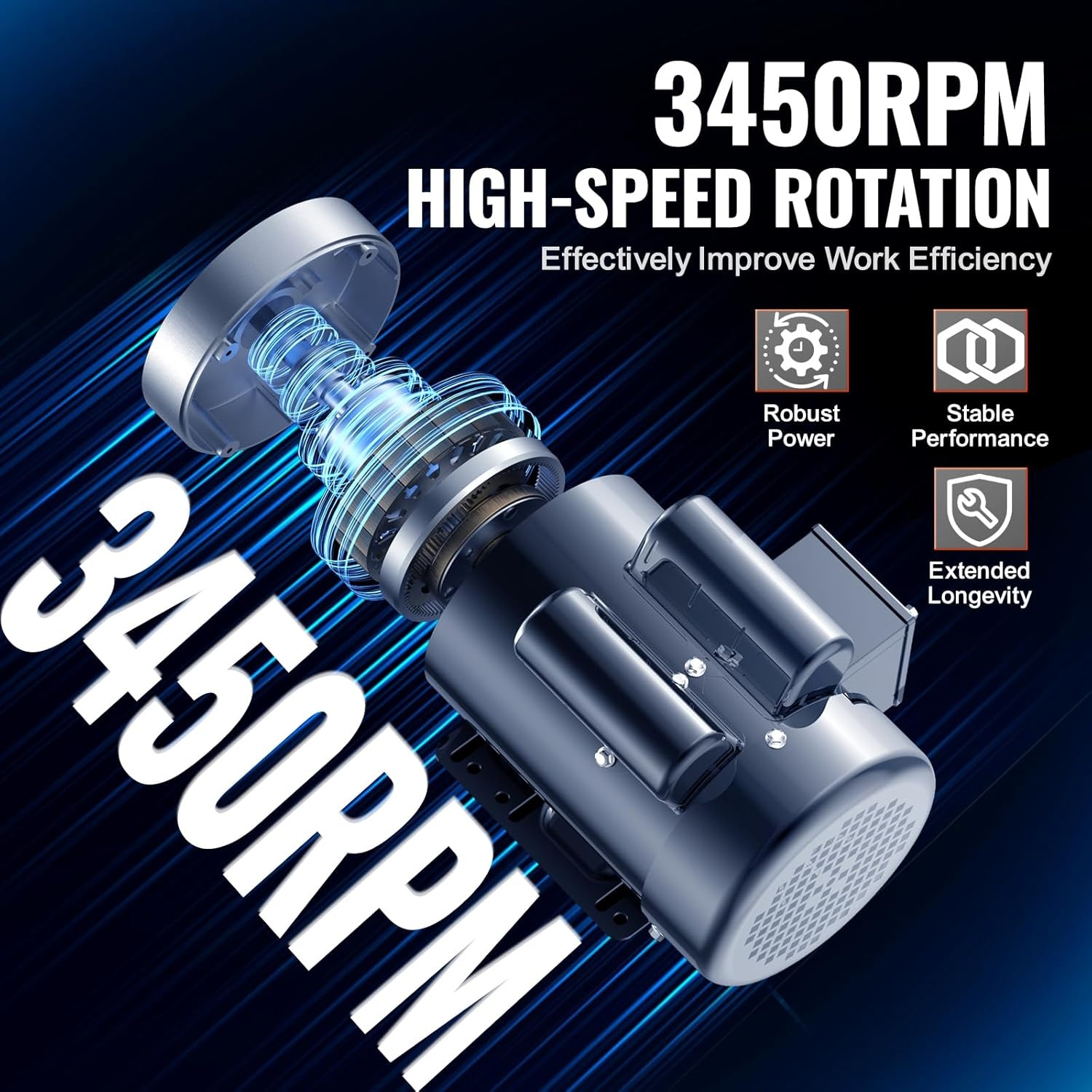 image:imageVEVOR 2HP Electric Motor 3450 RPM AC 230V460V 56C Frame Air Compressor Motor 3Phase 58 Keyed Shaft CWCCW Rotation for Agricultural Machinery and General Equipment1