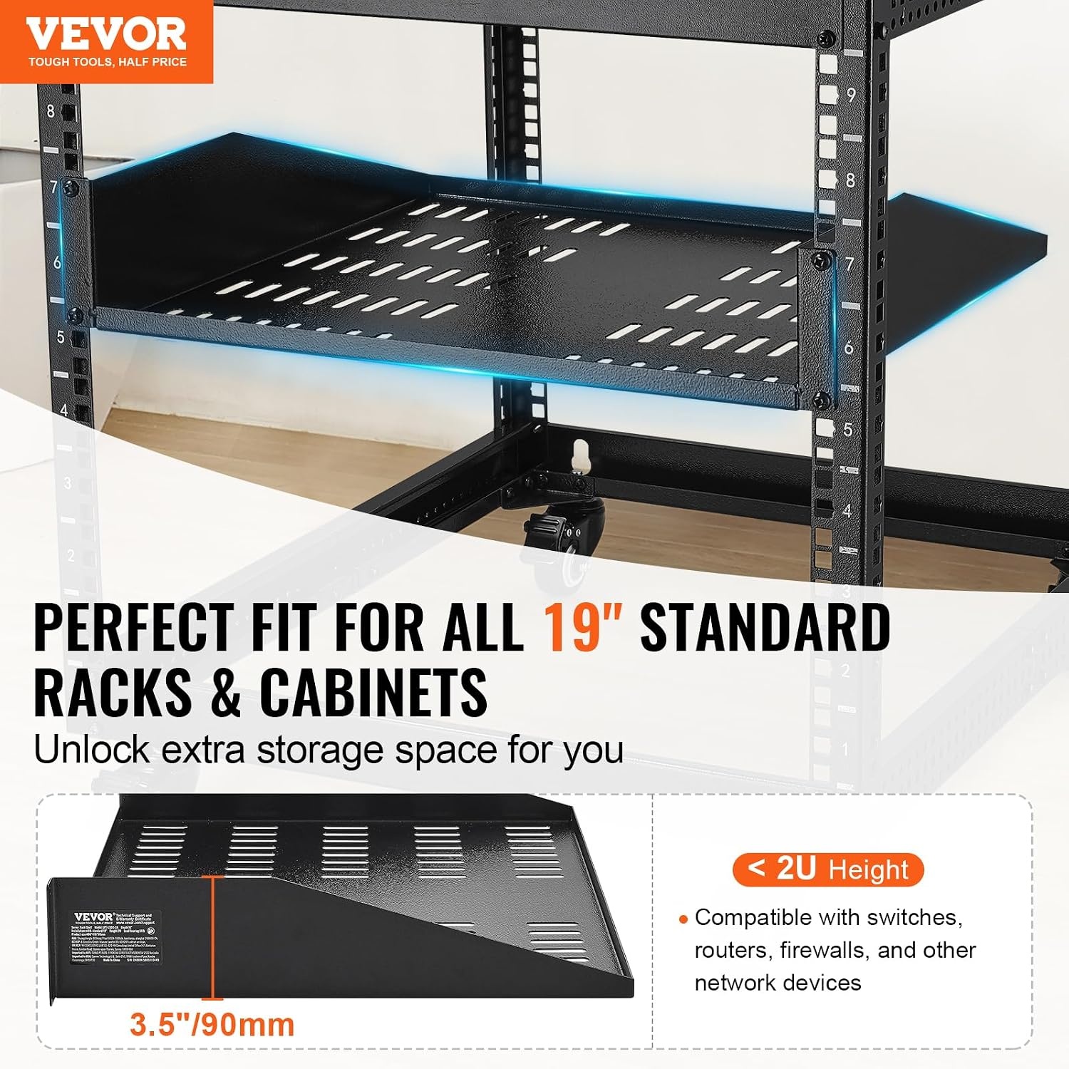 image:imageVEVOR 2PCS 1U Server Rack Shelf Universal Vented Rack Mount Cantilever Tray for 19 inch Network Equipment Rack amp Cabinet 10 Deep Rack Mount Shelf Weight Capacity 50 lbs Wall Mount Rack Shelf2U1PC