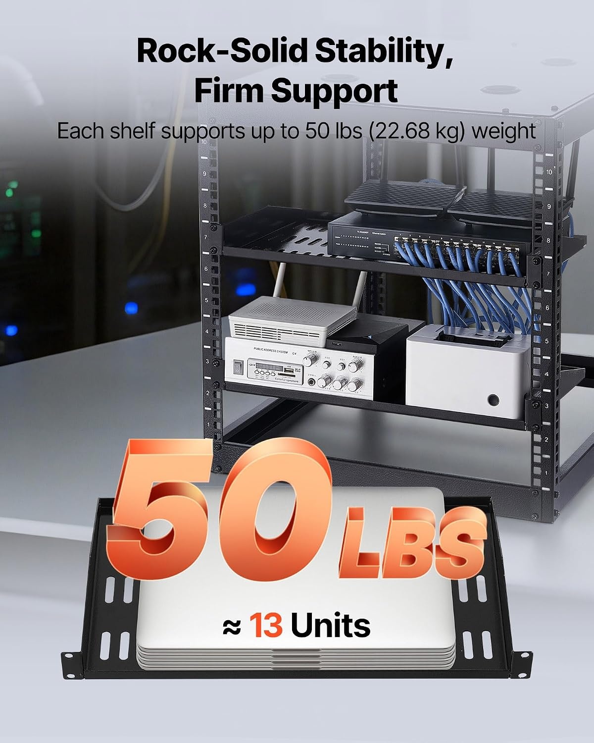 image:imageVEVOR 2PCS 1U Server Rack Shelf Universal Vented Rack Mount Cantilever Tray for 19 inch Network Equipment Rack amp Cabinet 10 Deep Rack Mount Shelf Weight Capacity 50 lbs Wall Mount Rack Shelf1U4PCS