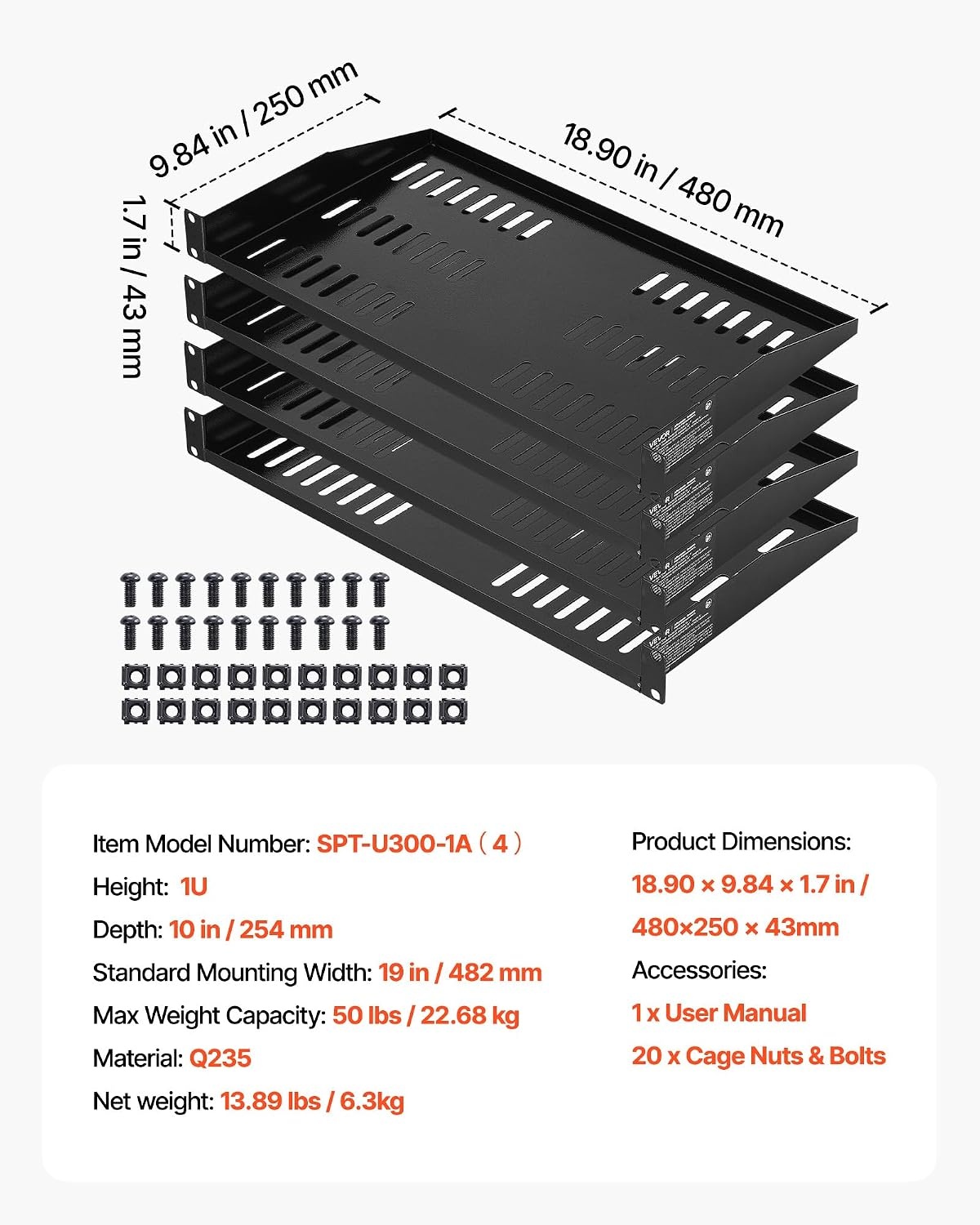 image:imageVEVOR 2PCS 1U Server Rack Shelf Universal Vented Rack Mount Cantilever Tray for 19 inch Network Equipment Rack amp Cabinet 10 Deep Rack Mount Shelf Weight Capacity 50 lbs Wall Mount Rack Shelf1U4PCS